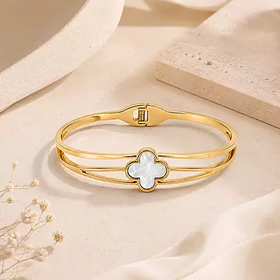 Celestia Pearl Clover Gold-Tone Bracelet