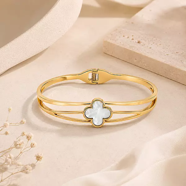Celestia Pearl Clover Gold-Tone Bracelet