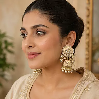 Aaradhya Pearl Jhumka Earrings with Maang Tikka Set