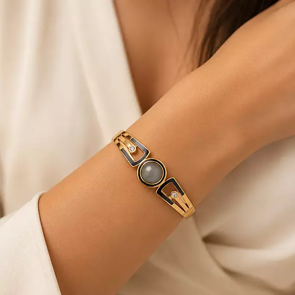 Noir Halo Grey Pearl-Effect Gold-Tone Bracelet