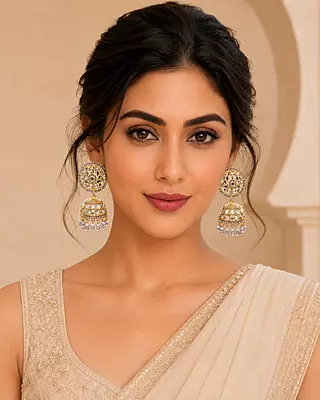 Meher Grey Beaded Mirror Jhumka Earrings