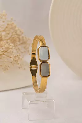 Aurelia Ivory Twin-Stone Gold-Tone Bracelet