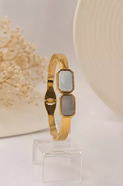 Aurelia Ivory Twin-Stone Gold-Tone Bracelet
