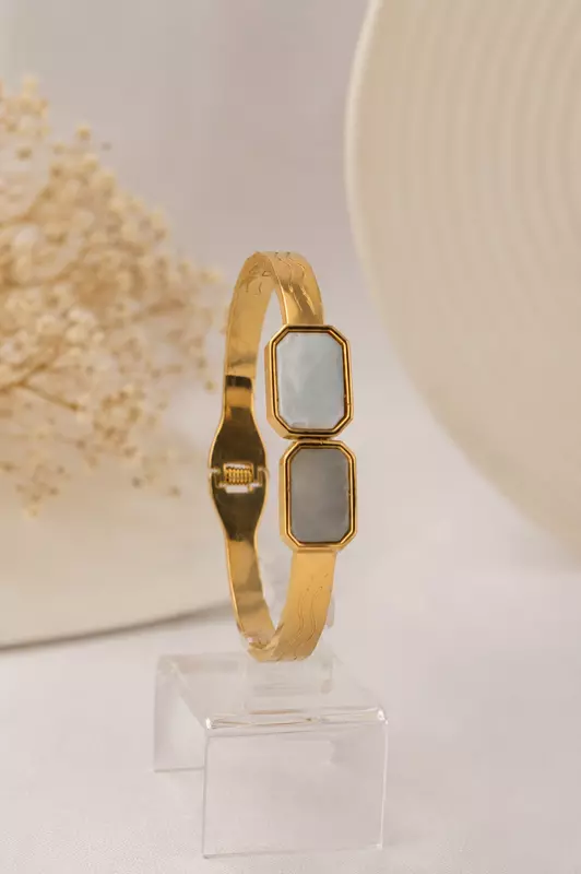 Aurelia Ivory Twin-Stone Gold-Tone Bracelet