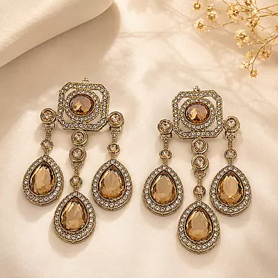 Elara Champagne Crystal Chandelier Earrings