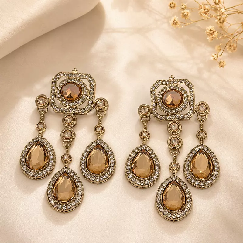 Elara Champagne Crystal Chandelier Earrings