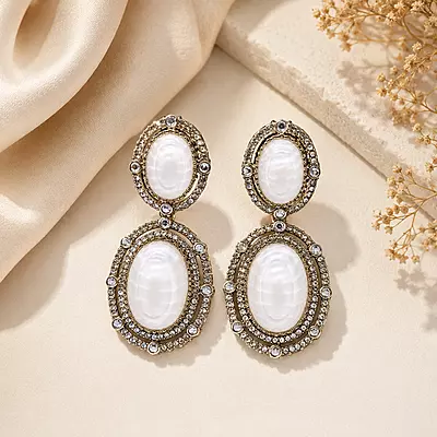 Ivory Royale Oval Crystal Drop Earrings