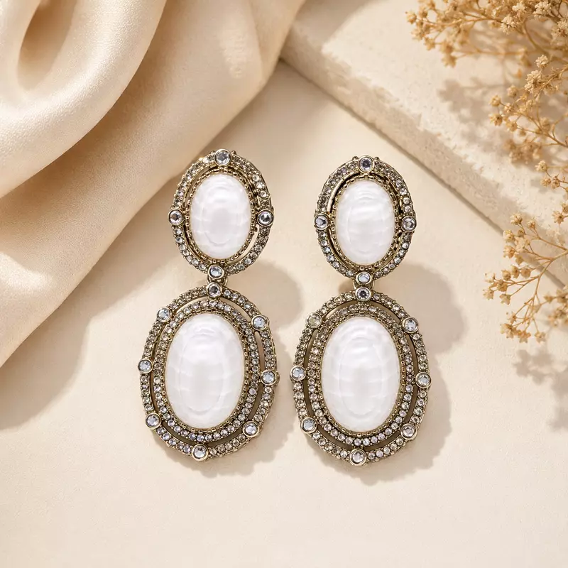 Ivory Royale Oval Crystal Drop Earrings