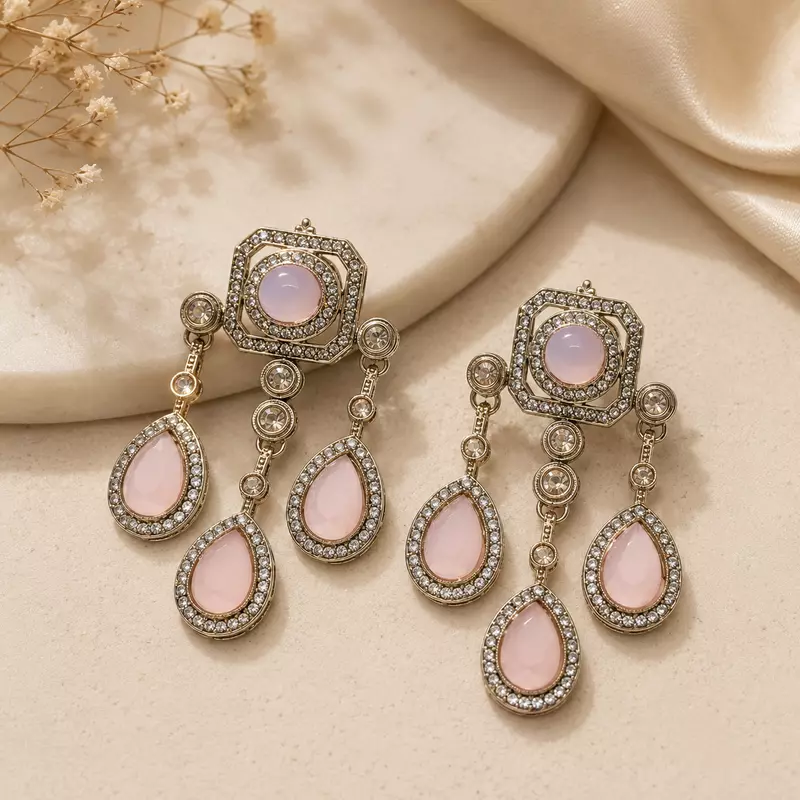 Blush Royale Pink Chandelier Earrings