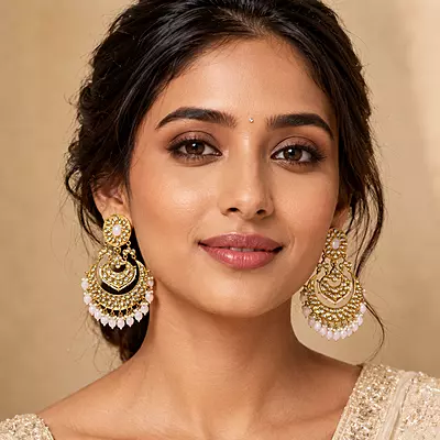 Aarohi Blush Pink Mirror Chandbali Earrings
