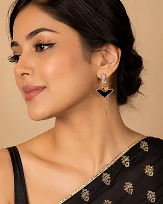 Veyra Black Triangle Crystal Gold-Tone Drop Earrings