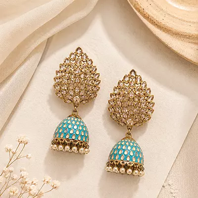 Zariya Turquoise Pearl Statement Jhumka Earrings
