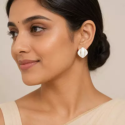 Ivoria White Sculpted Gold-Tone Stud Earrings