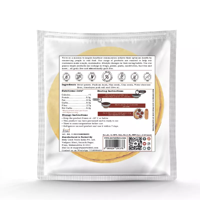 Sweet Potato Roti (Pack Of 5) | 6.2 Gms Net Carbs