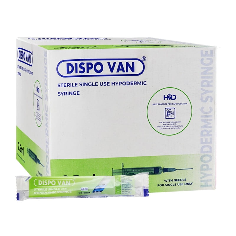 HMD Dispo Van Syringe 2.5ml 24G x 1 Inch Needle | Sterile Disposable Syringe | Box of 100