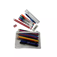 Stationery Filled White Zip 8x5"" Pencil Case with Colouring Pencils