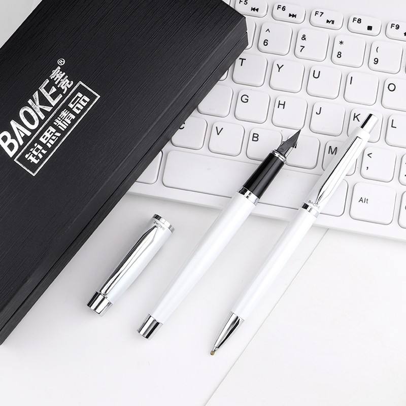 Baoke Fountain Pen(F) & Ballpoint Pen(0.7) Combo T12 Athens White