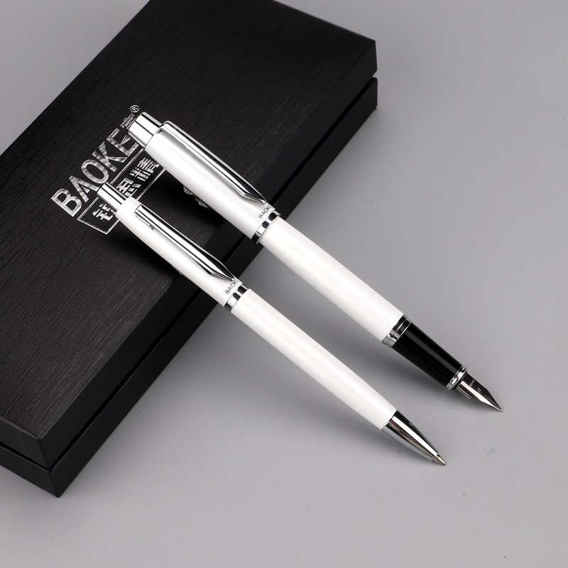 Baoke Fountain Pen(F) & Ballpoint Pen(0.7) Combo T12 Athens White