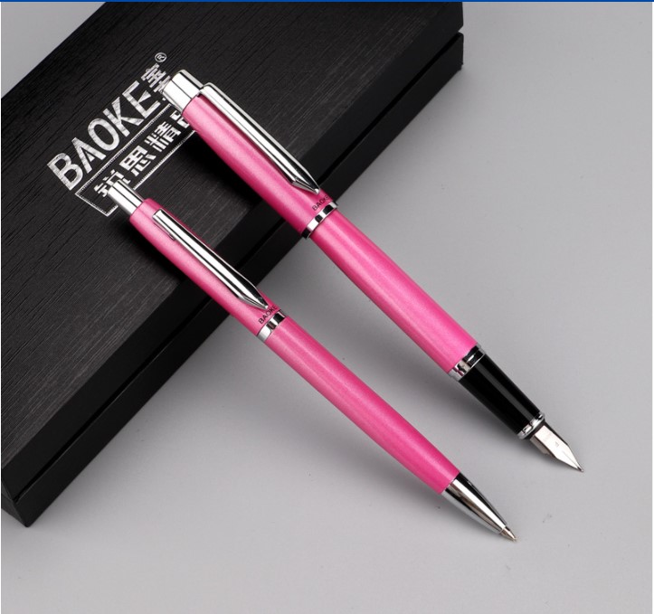 Baoke Fountain Pen(F) & Ballpoint Pen(0.7) Combo T12 Rose Red
