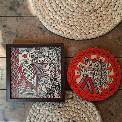 Madhubani Hand-Painted Mayur Tabletop