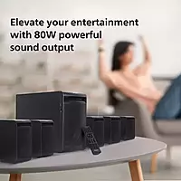 Philips Audio TAV5557 5.1 Channel 80W Bluetooth Multimedia Speaker System with 5x15W Satellite Speakers, Multi-Connectivity Option with Supporting USB, AUX, FM & Remote Control (Black) Philips Audio TAV5557 5.1 Channel 80W Bluetooth Multimedia Speaker System with 5x15W Satellite Speakers, Multi-Connectivity Option with Supporting USB, AUX, FM & Remote Control (Black)