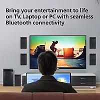 Philips Audio TAV5557 5.1 Channel 80W Bluetooth Multimedia Speaker System with 5x15W Satellite Speakers, Multi-Connectivity Option with Supporting USB, AUX, FM & Remote Control (Black) Philips Audio TAV5557 5.1 Channel 80W Bluetooth Multimedia Speaker System with 5x15W Satellite Speakers, Multi-Connectivity Option with Supporting USB, AUX, FM & Remote Control (Black)