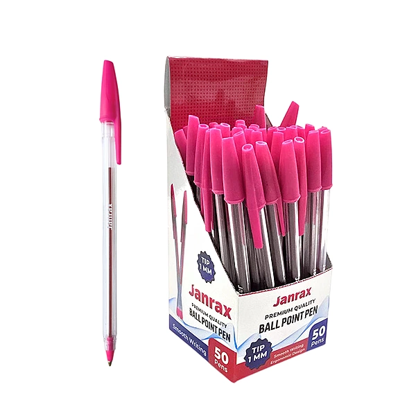 Box of 50 Pink Ballpoint Pens Smooth Glide by Janrax