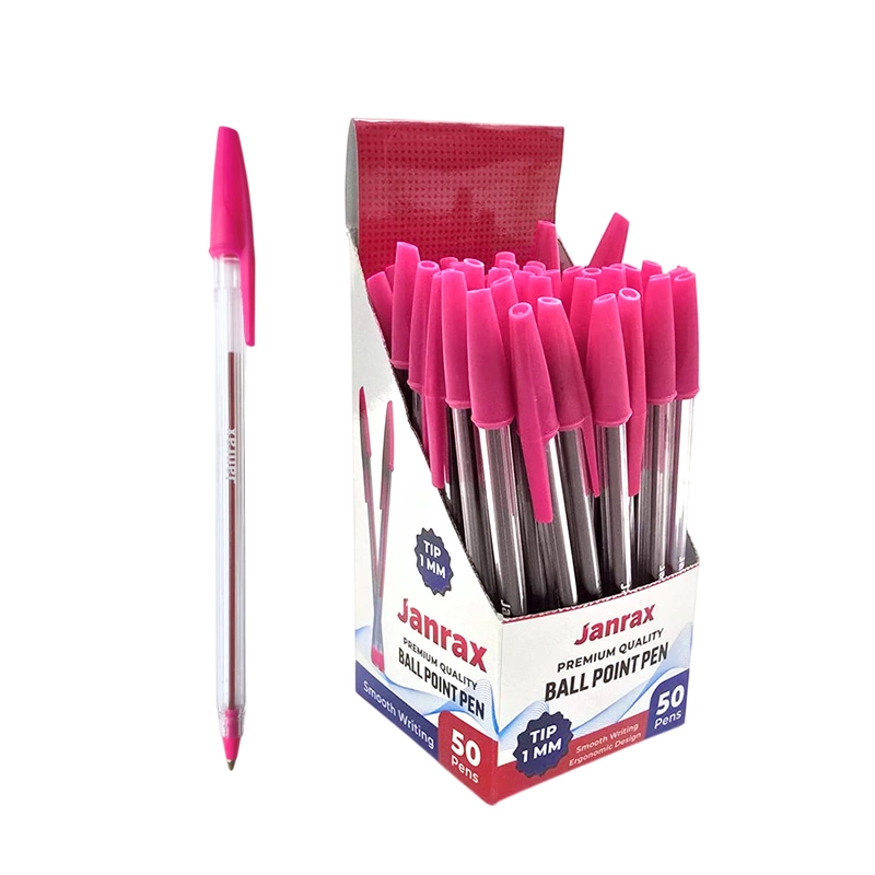 Box of 50 Pink Ballpoint Pens Smooth Glide by Janrax