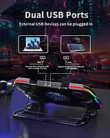 Techie ArcticFlow 5-Fan Cooling Pad! Featuring RGB touch controls, it ensures optimal laptop cooling with style. Stay cool and enhance your gaming experience with this sleek design!