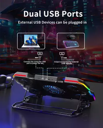 Techie ArcticFlow 5-Fan Cooling Pad! Featuring RGB touch controls, it ensures optimal laptop cooling with style. Stay cool and enhance your gaming experience with this sleek design!