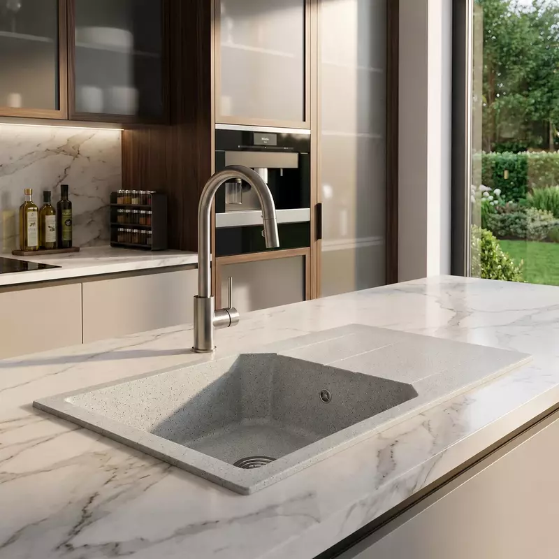 Quartz Pro Drain Board Sink (River Stone)