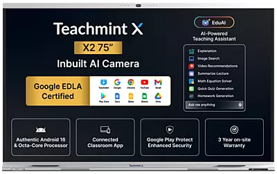 TeachMint X 75 Pro Interactive Display Board Google EDLA Certified - X2075PB14