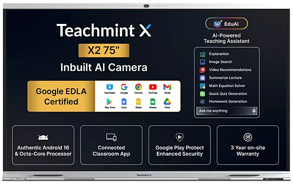 TeachMint X 75 Pro Interactive Display Board Google EDLA Certified - X2075PB14