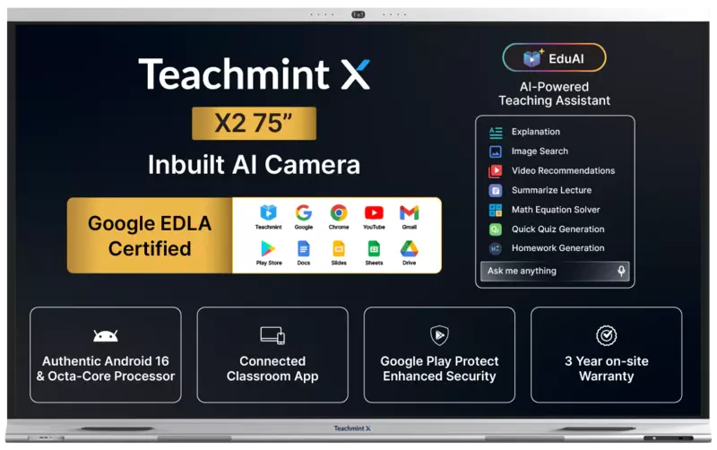 TeachMint X 75 Pro Interactive Display Board Google EDLA Certified - X2075PB14