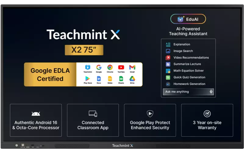 TeachMint X 75 Star Interactive Display Board Google EDLA Certified - X2075SB14