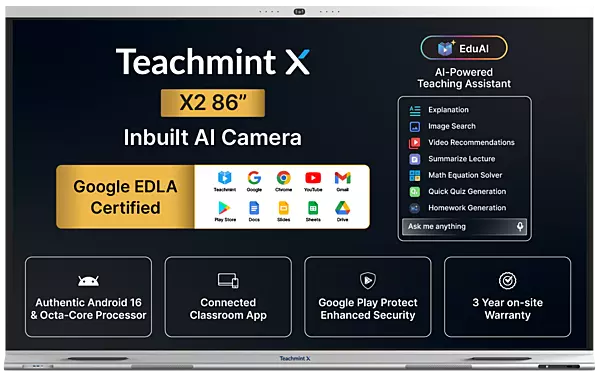 TeachMint X 86 Pro Interactive Display Board Google EDLA Certified - X2086PB14