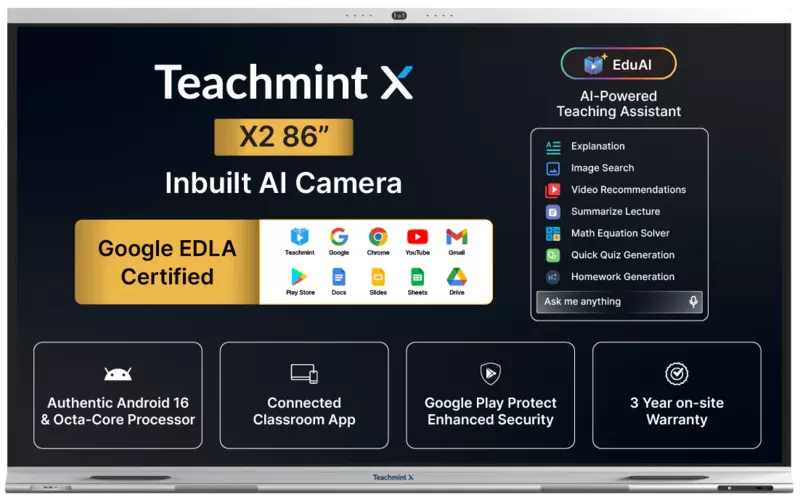 TeachMint X 86 Pro Interactive Display Board Google EDLA Certified - X2086PB14
