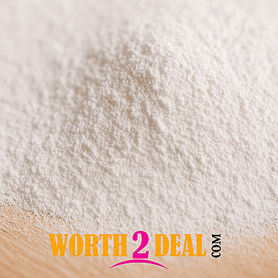 Flat lay of organic tapioca flour powder | Worth2Deal