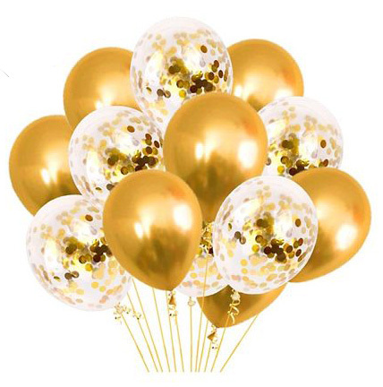 The Magic Balloons Store-Gold Latex & Gold Confetti Balloons Pack -10 Pieces