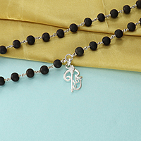 Karungali Mala with Silver Murugan, Vel & Tamil Om Pendant Spiritual Mala