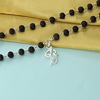 Karungali Mala with Silver Murugan, Vel & Tamil Om Pendant Spiritual Mala