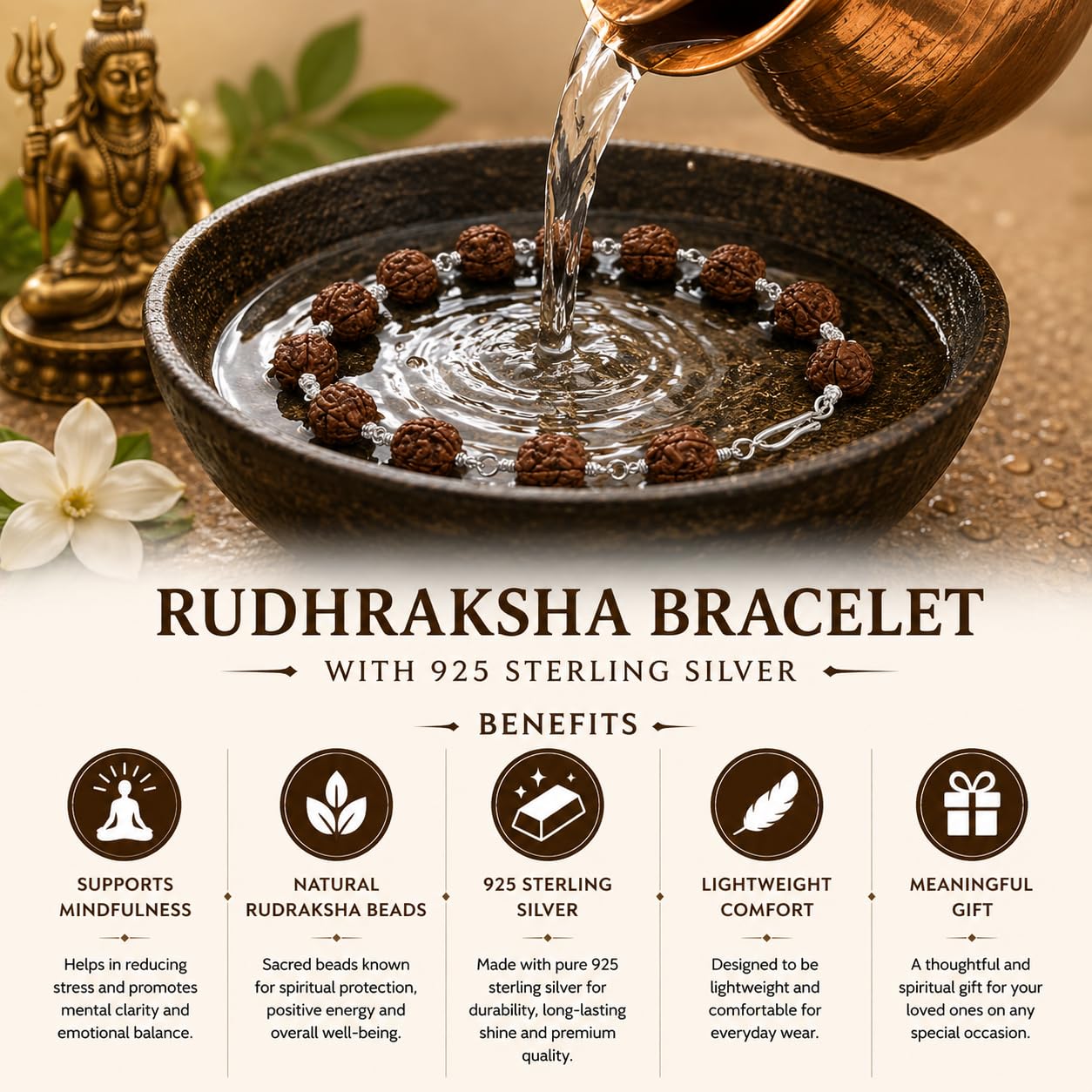 Silver Rudraksha Bracelet Capped & Tied