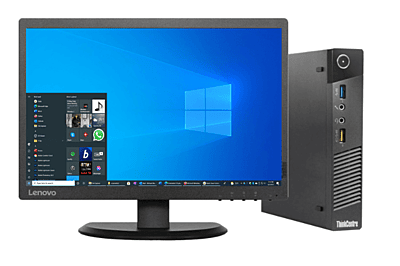 Desktop: Intel Core i5 (8th Gen), 8GB DDR4, 256GB SSD, 21.5" LED display, keyboard, mouse, and adaptor