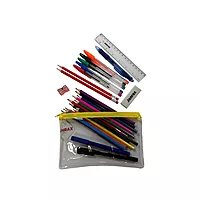 Stationery Filled Yellow Zip 8x5"" Pencil Case with Colouring Pencils