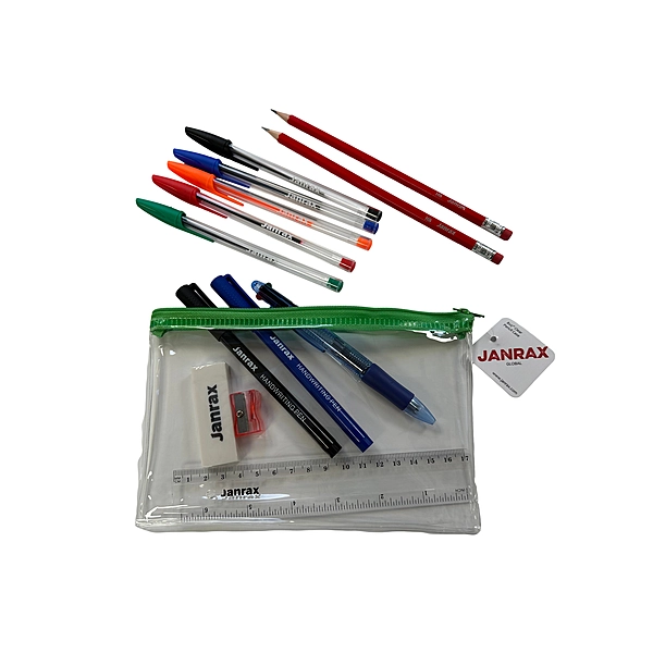 Stationery Filled Green Zip 8x5"" Pencil Case