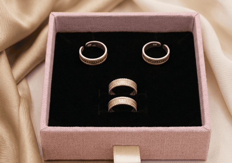 925 Silver Gold-Glazed Enamel Toe Rings Pair