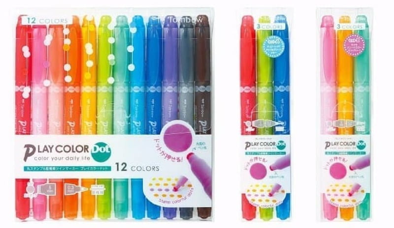 TOMBOW PLAY COLOR TWIN TIP MARKERS, DOT & SUPER FINE TIP, SET