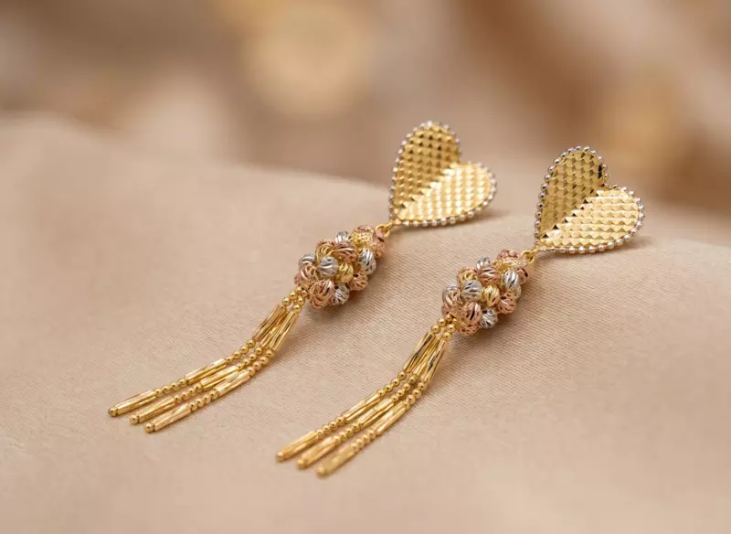 18 kt Gold Heart Tassel Drop Earrings