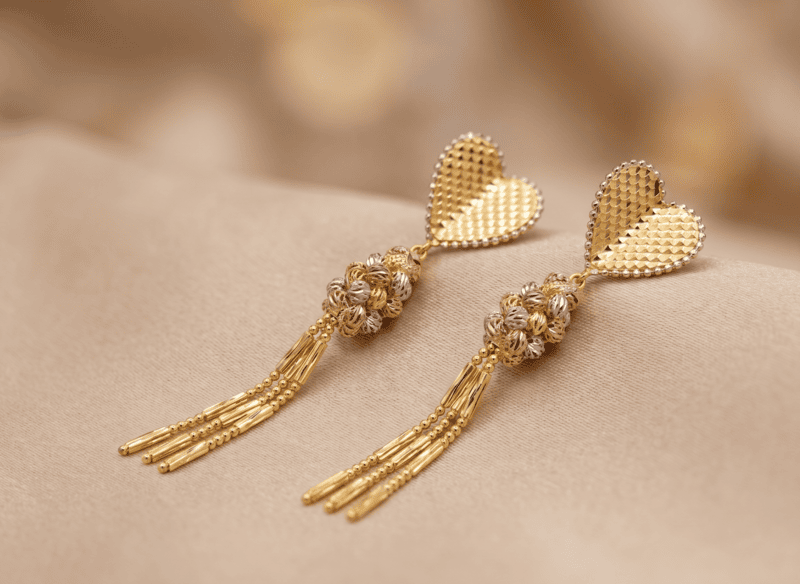 18 kt Gold Heart Tassel Drop Earrings