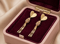 18 kt Gold Heart Tassel Drop Earrings